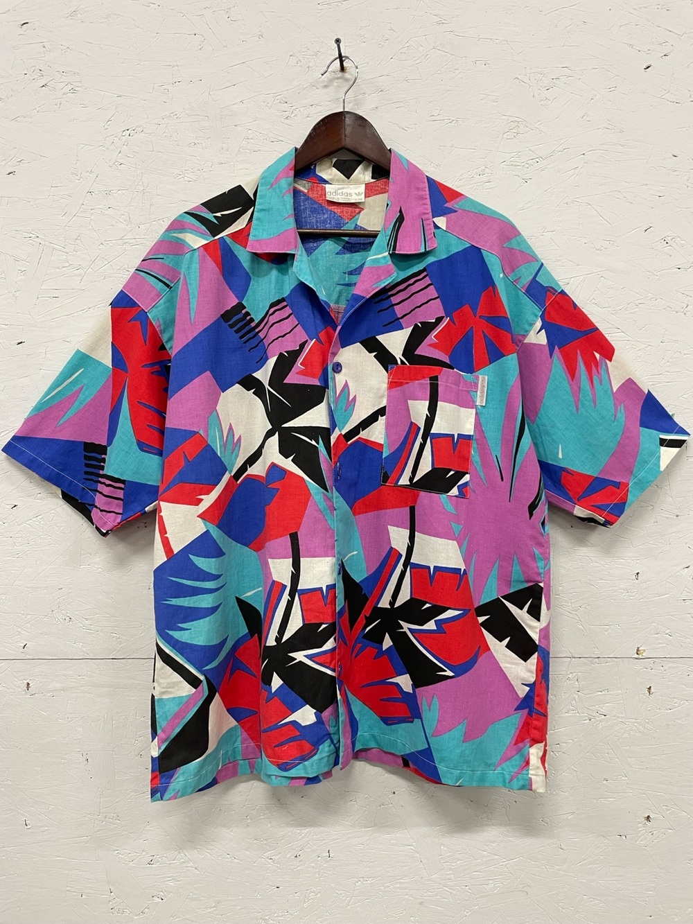 Rare Vintage 1980s Adidas Abstract Resort Collared Shirt, Size L, Colourful